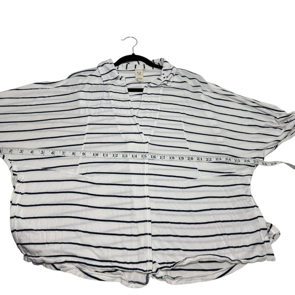 Free People Can't Fool Me Nautical Stripe Oversize Shirt Top Dolman SZ XS Vneck - Picture 8 of 10